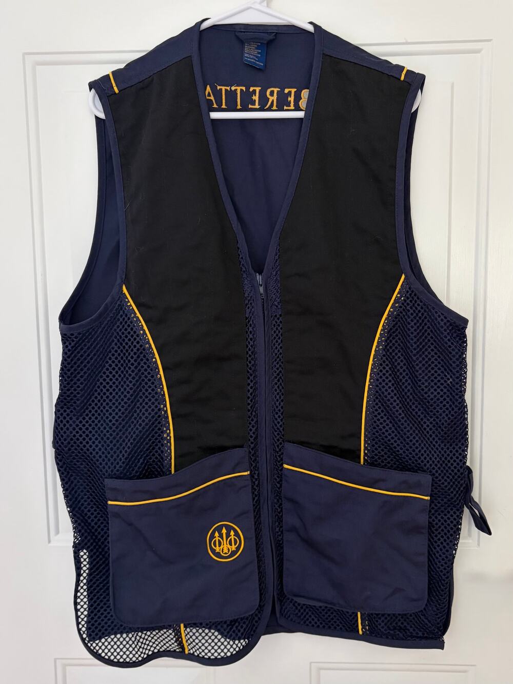 Beretta Mesh Shooting Vest Navy Blue Gold Mens Size Large L Clay Skeet Trap
